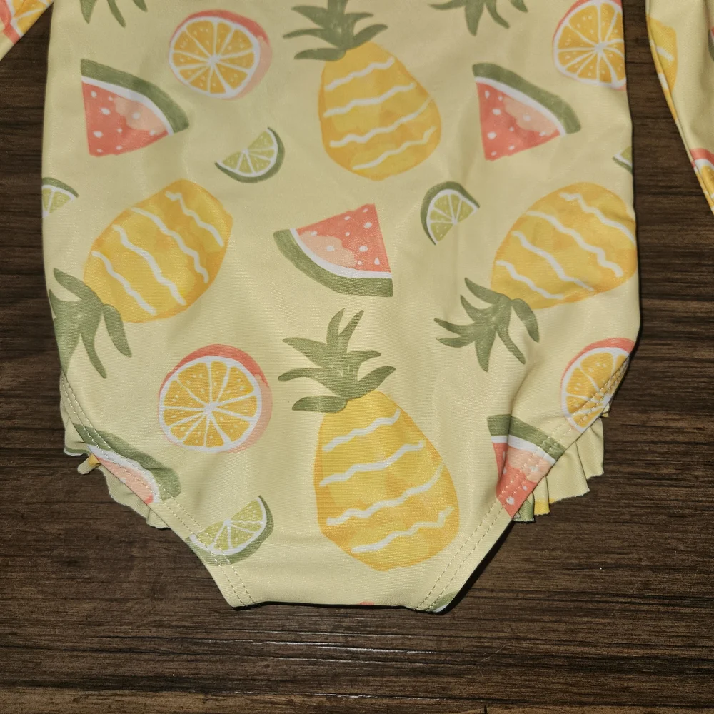 Carter's Yellow and Pink Fruit Print Kids Rashguard Size 9M